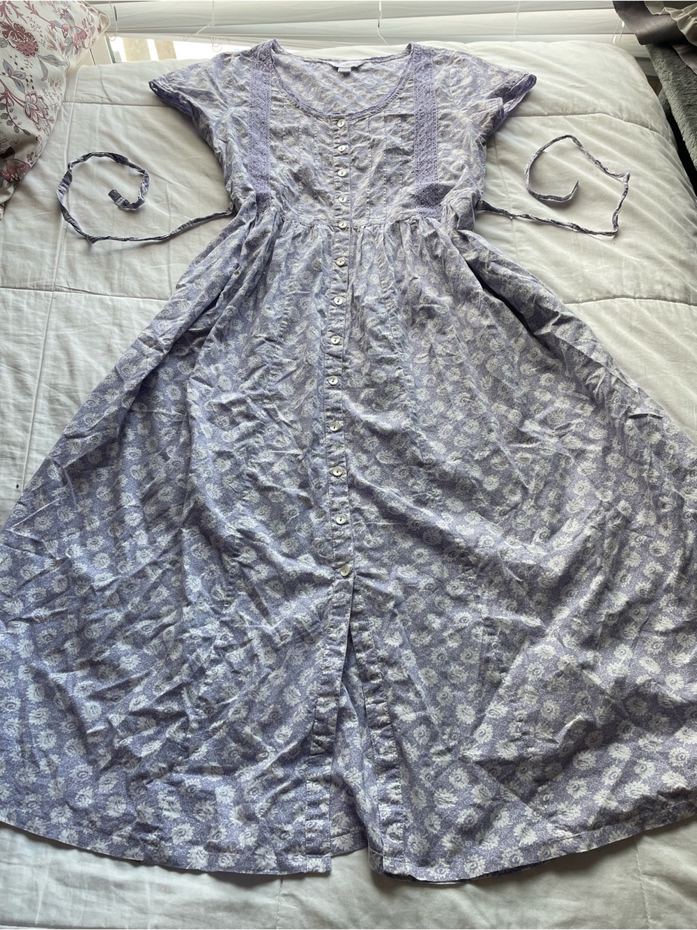 April Cornell Lavender Floral Button Down Short Sleeve Midi Dress XS Cottagecore